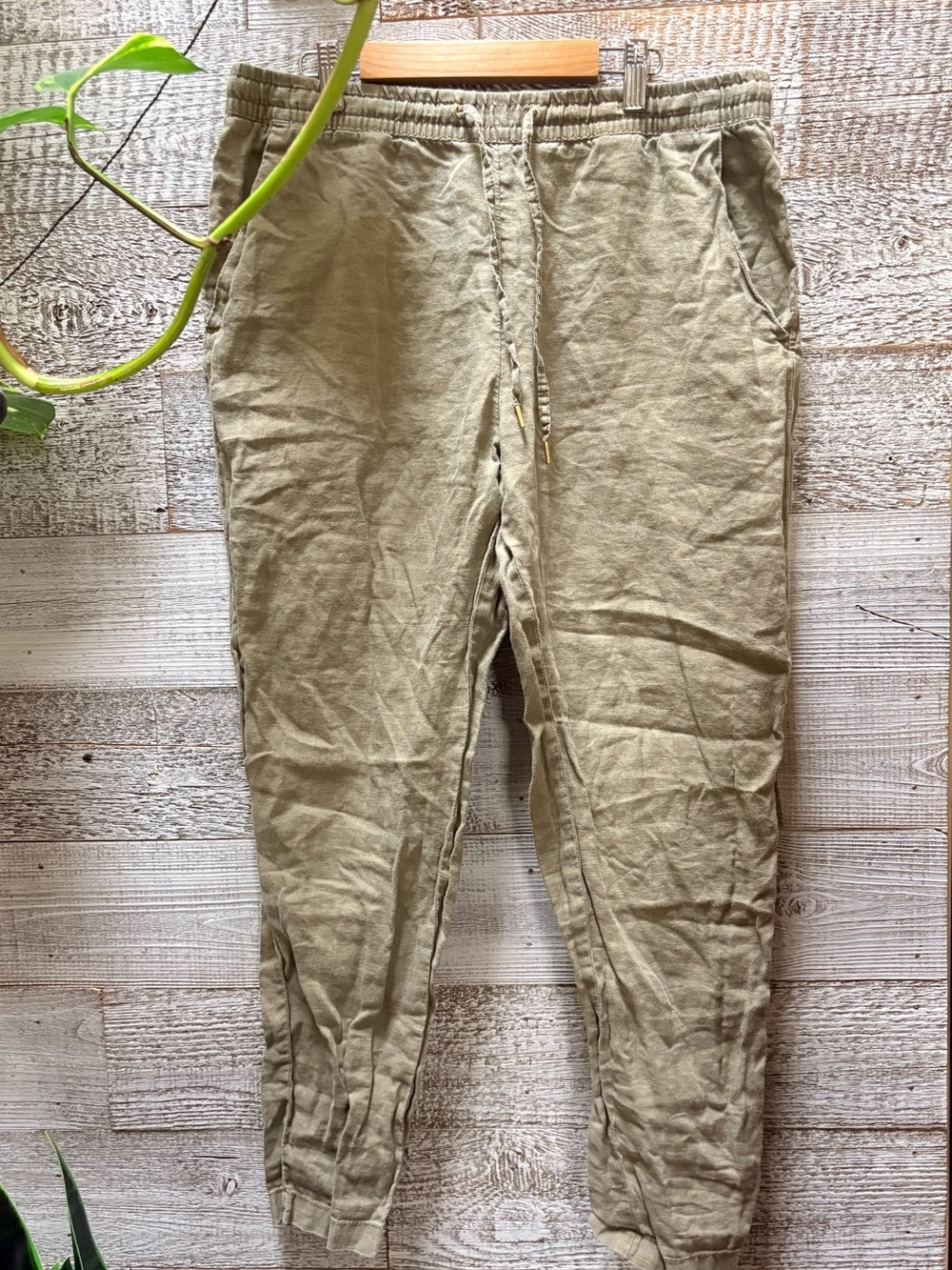 L.O.G.G. by H&M | 100% Linen Drawstring Tapered Ankle Pants - Women's 8, Beige
